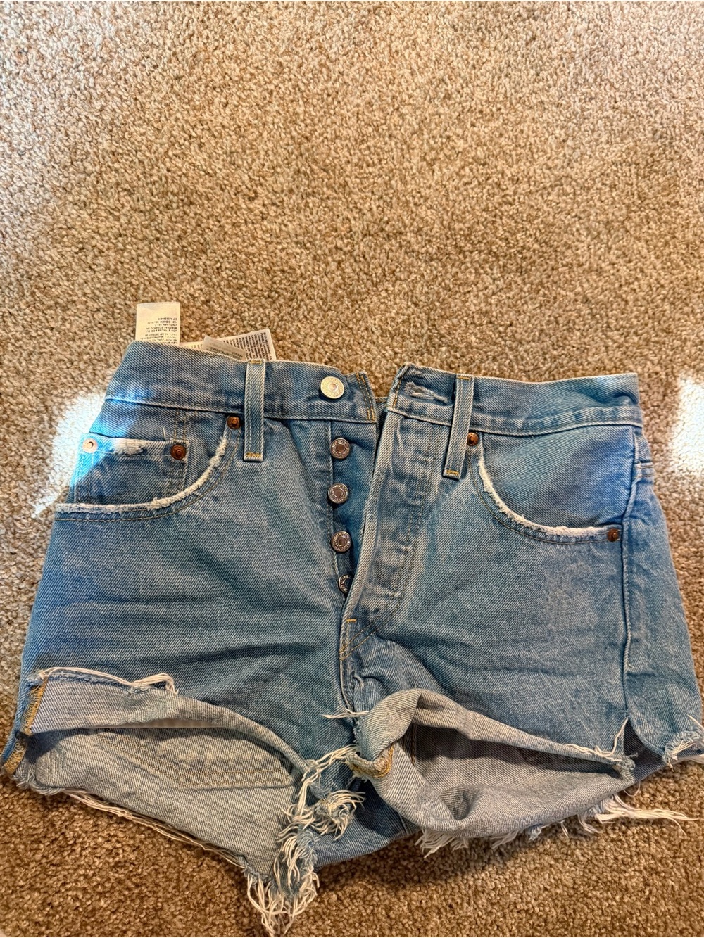 Levi's Light Blue Distressed Button-Fly Denim 501 Shorts